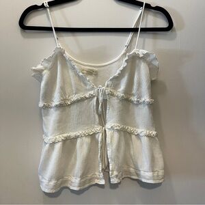 White Ruffle Tie-Front Tank Top